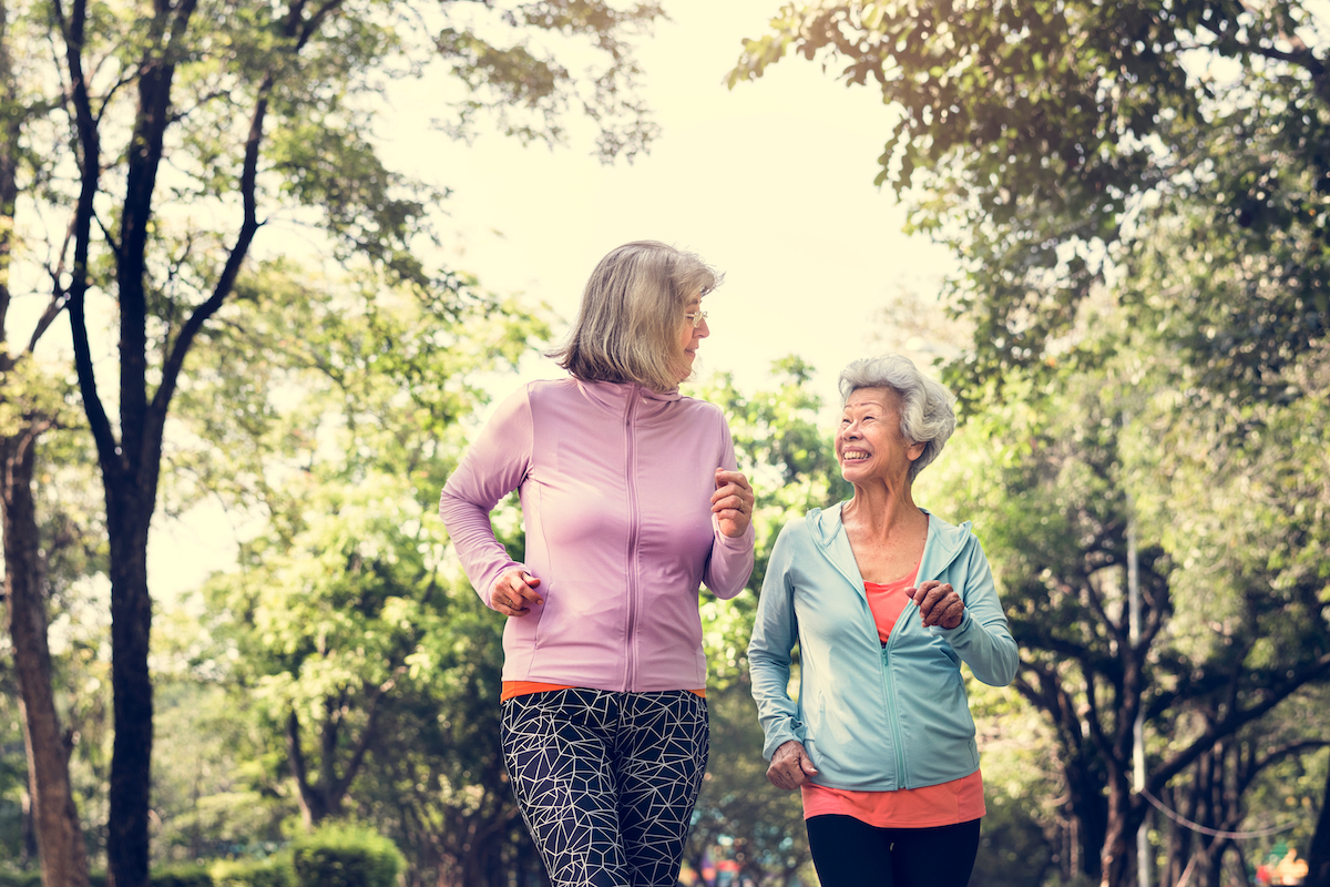 Senior,Friends,Exercising,Outdoors